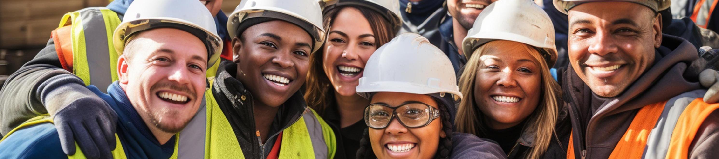 Group of male and female construction workers